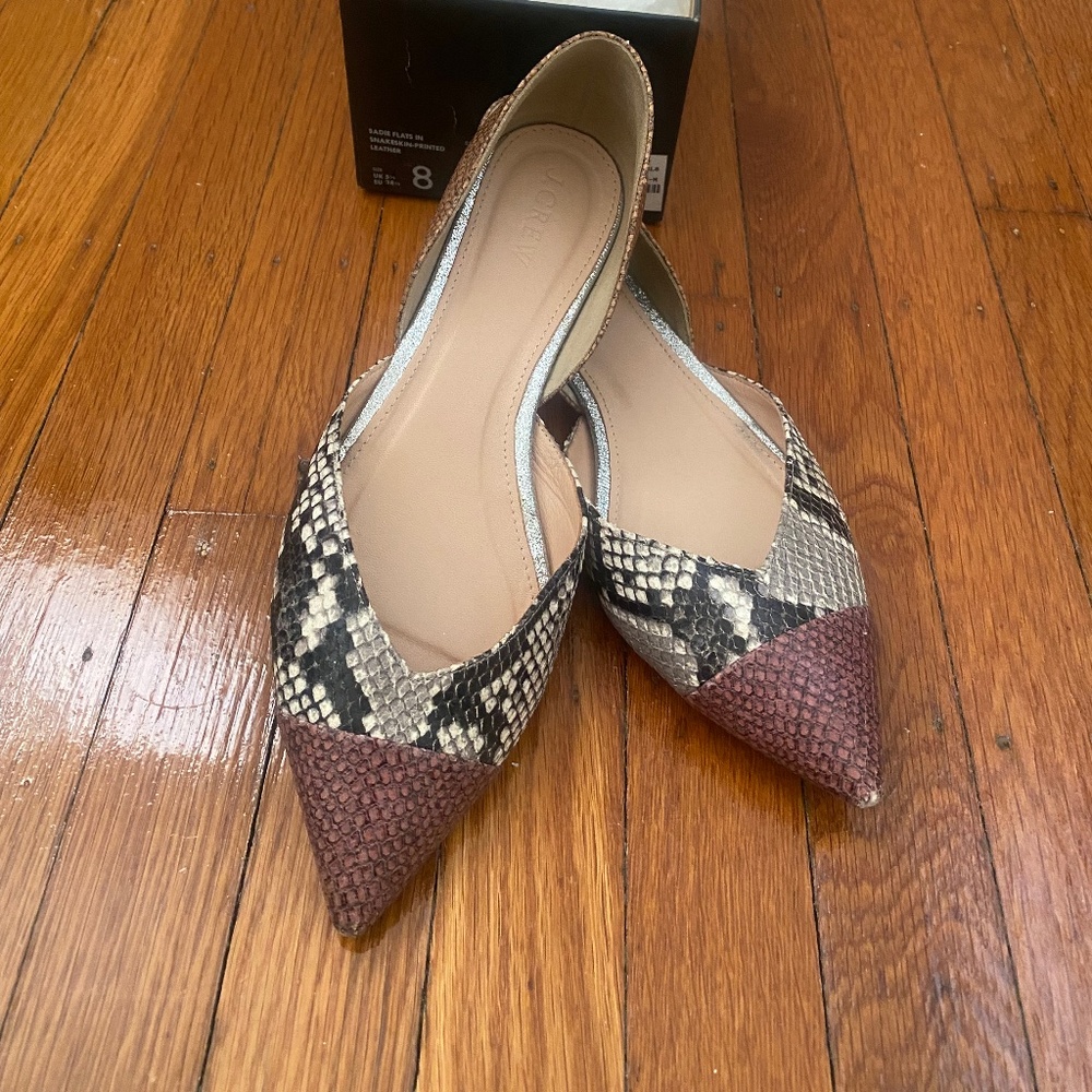 J.Crew Sadie Flats – Snakeskin-Printed Leather – Size 8